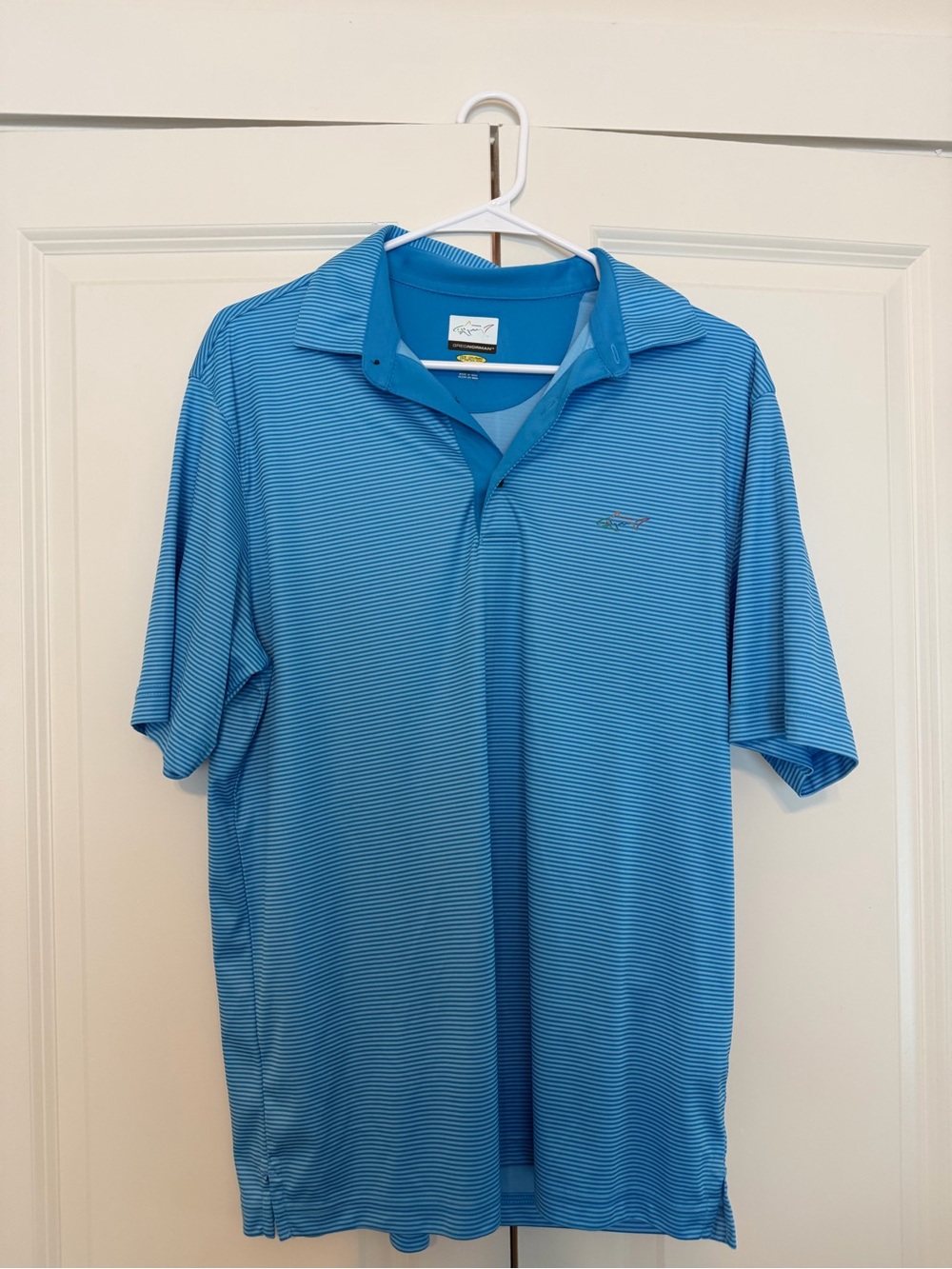 Greg Norman Collection Blue Striped Performance Polo
